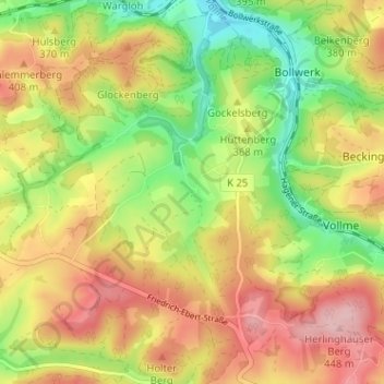 Topografisk karta Hemecke, höjd, relief
