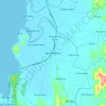 Topografisk karta Santa Maria, höjd, relief