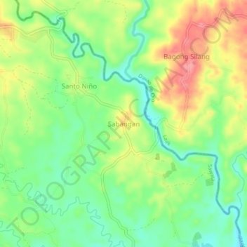 Topografisk karta Sabangan, höjd, relief