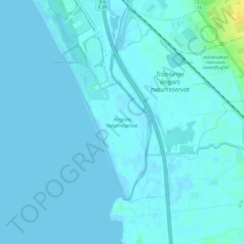 Topografisk karta Hagöns naturreservat, höjd, relief