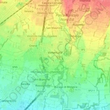 Topografisk karta Vimercate, höjd, relief