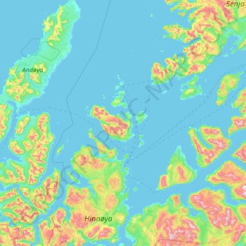 Topografisk karta Harstad, höjd, relief