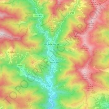 Topografisk karta Badalucco, höjd, relief