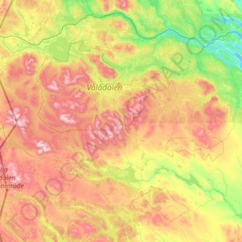 Topografisk karta Skoterförbudsområde Sylarna- Helags- Oviksfjällen, höjd, relief