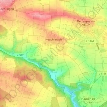 Topografisk karta Heuchlingen, höjd, relief