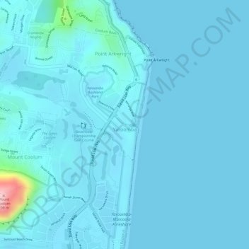 Topografisk karta Yaroomba, höjd, relief