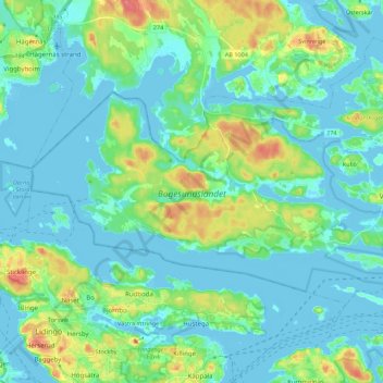 Topografisk karta Bogesundslandet, höjd, relief
