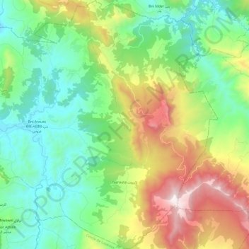 Topografisk karta Tazroute تازروت, höjd, relief