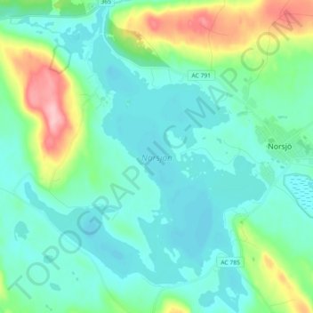 Topografisk karta Norsjön, höjd, relief