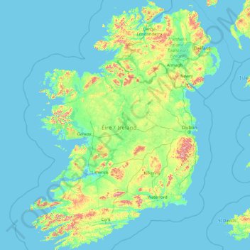 Topografisk karta Ireland, höjd, relief