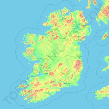 Topografisk karta Irland, höjd, relief