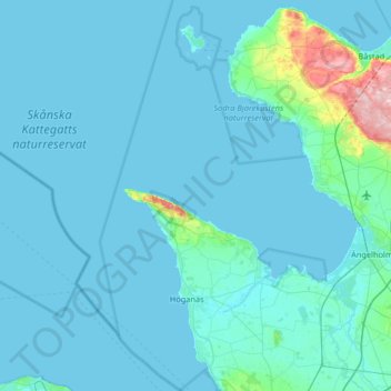 Topografisk karta Höganäs kommun, höjd, relief
