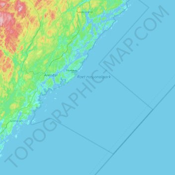 Topografisk karta Arendal, höjd, relief