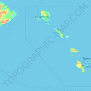 Topografisk karta Wakatobi, höjd, relief