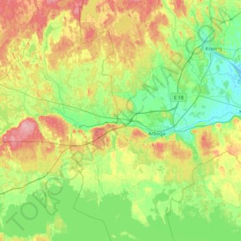 Topografisk karta Arbogaån, höjd, relief