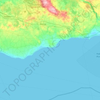 Topografisk karta Skurups kommun, höjd, relief