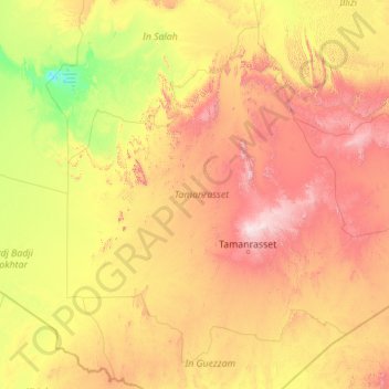Topografisk karta Tamanrasset, höjd, relief