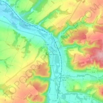 Topografisk karta Bar-sur-Seine, höjd, relief