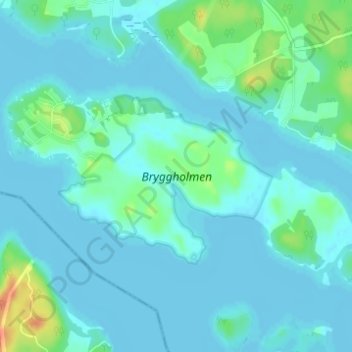 Topografisk karta Bryggholmen, höjd, relief